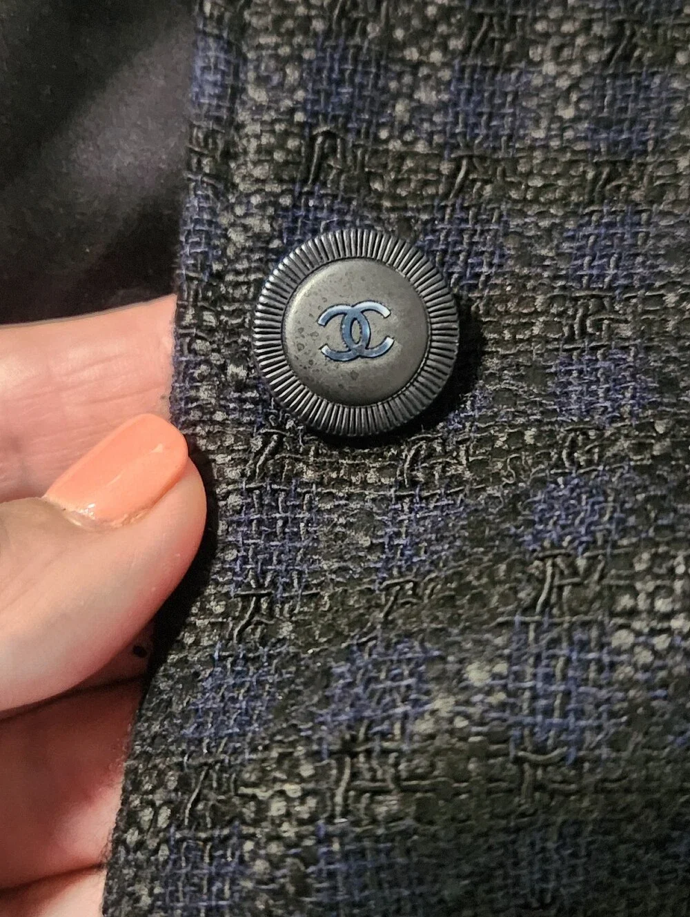 Rare Chanel Blazer Jacket Navy Black Tweed Size 42 US10 READ